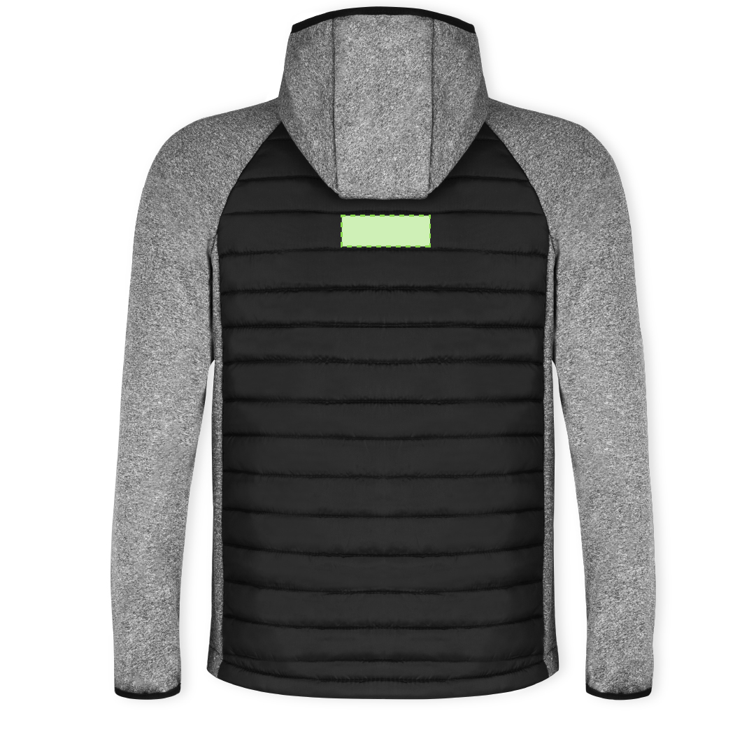 Chaqueta Kimpal adulto soft shell con acolchado tacto pluma — combinación soft shell / poliéster, manga ranglán con ribetes, negro y gris