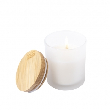 Vela aromática de cristal con tapa de bambú aroma vainilla