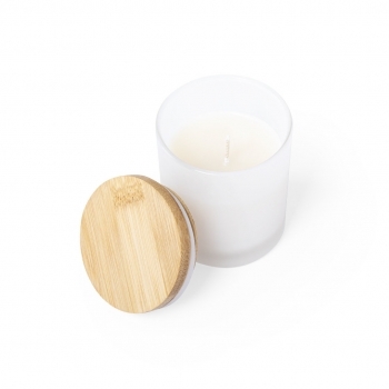 Vela aromática de cristal con tapa de bambú aroma vainilla