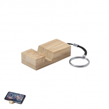 Llavero-soporte de bambú natural para smartphone