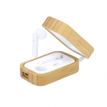 Auriculares intraurales Bluetooth 5.0 nature con estuche cargador de bambú, LED carga y táctil