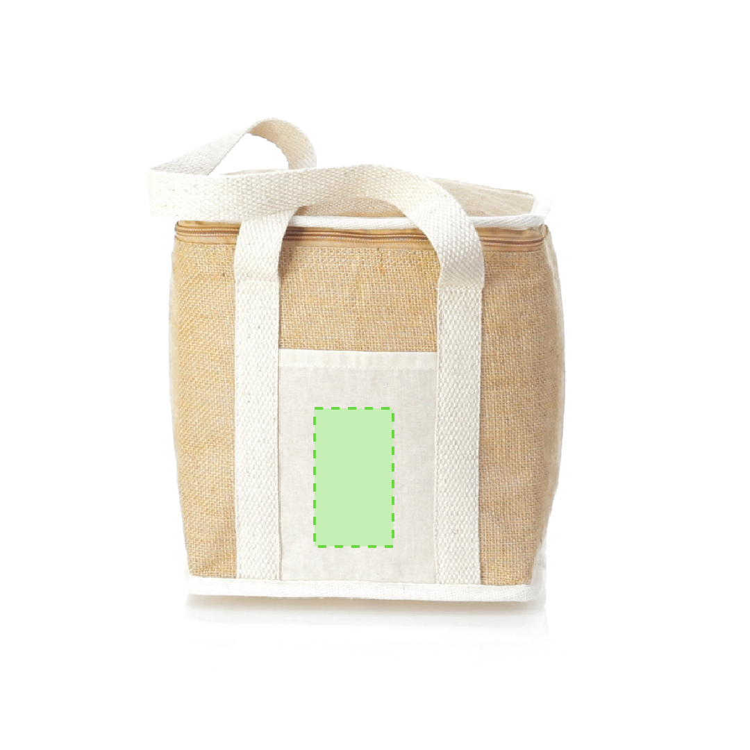 Nevera de yute laminado con interior de aluminio, asas y bolsillo exterior de algodón — línea nature