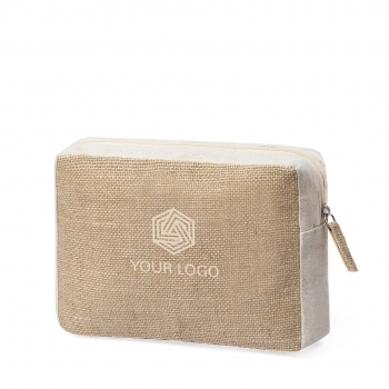 Neceser de yute laminado y algodón ecológico con bolsillo