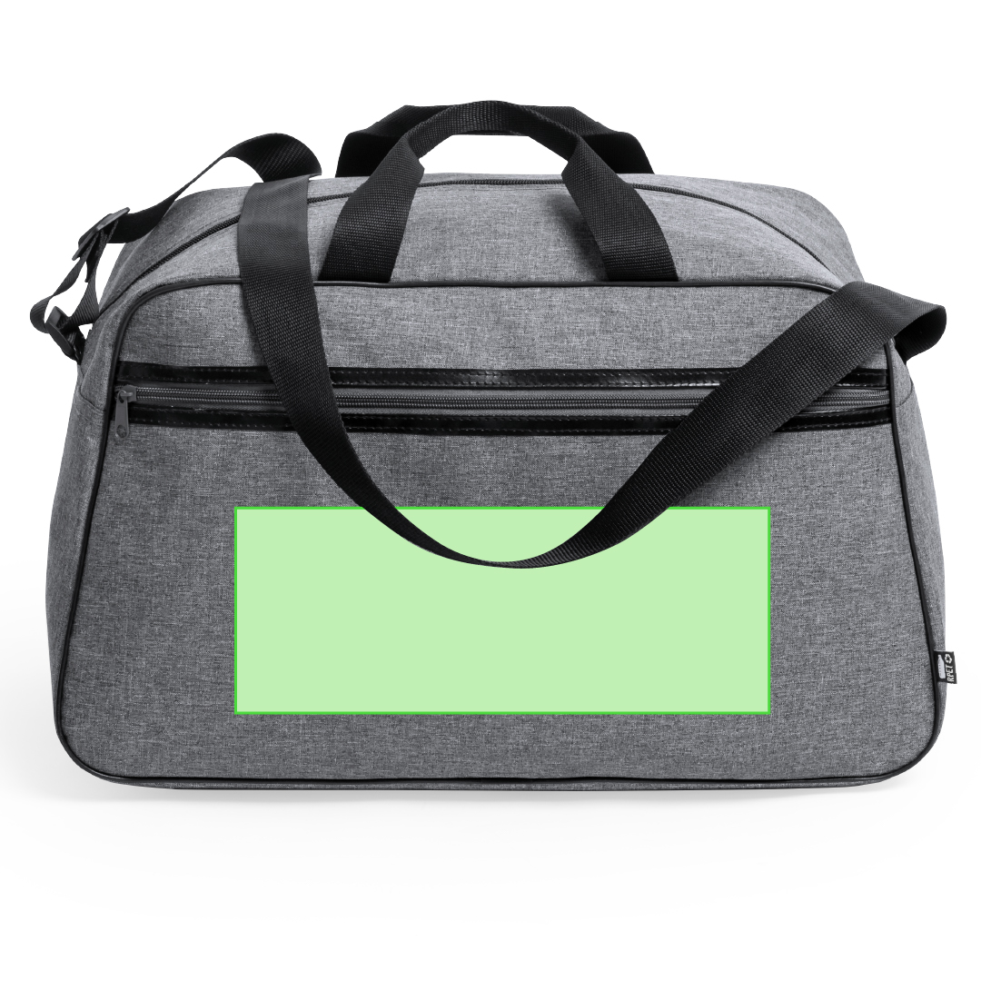 Bolso de RPET 600D efecto melange con 2 bolsillos de tirador metálico, interior forrado en PVC