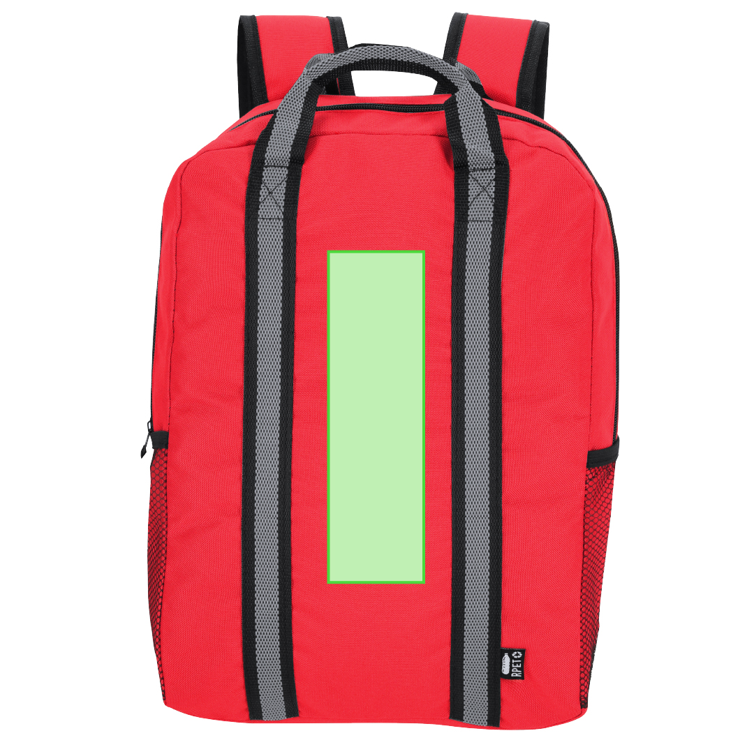 Mochila de RPET 600D con tiras reflectantes, espalda acolchada y bolsillo de redecilla