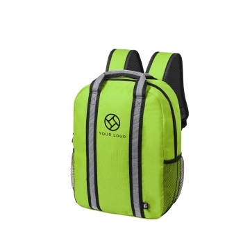 Mochila de RPET 600D con tiras reflectantes, espalda acolchada y bolsillo de redecilla