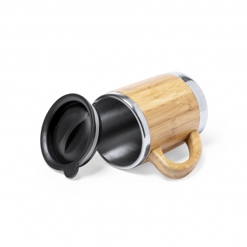 Taza térmica compacta de bambú y acero inoxidable 300 ml
