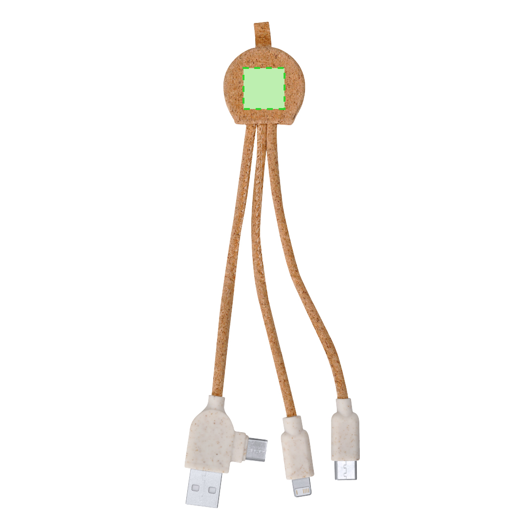Cable cargador 3 en 1 de corcho natural con Micro-USB, Tipo-C y Lightning