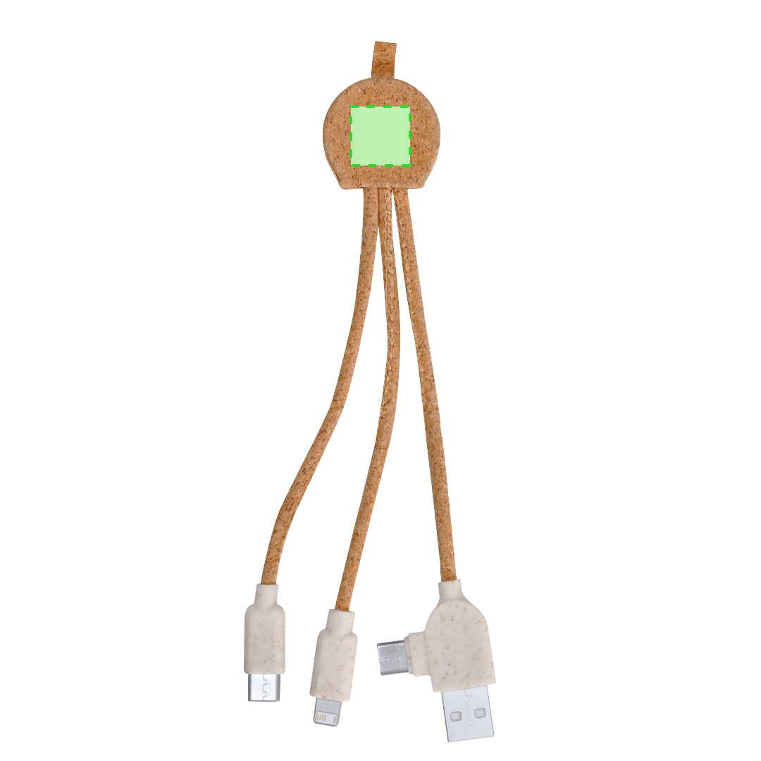 Cable cargador 3 en 1 de corcho natural con Micro-USB, Tipo-C y Lightning