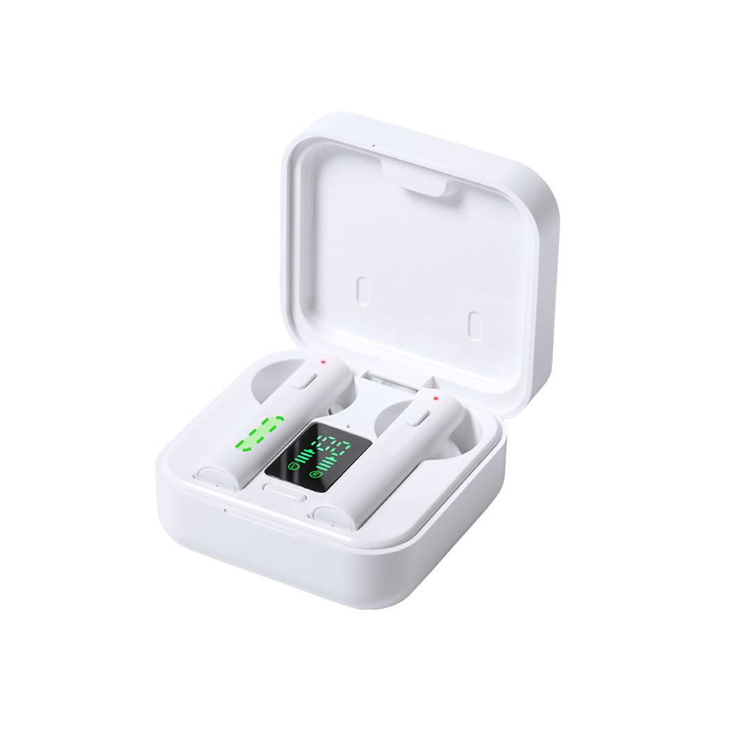 Auriculares Bluetooth 5.0 con panel de carga solar en la tapa y pantalla LCD de estado de carga