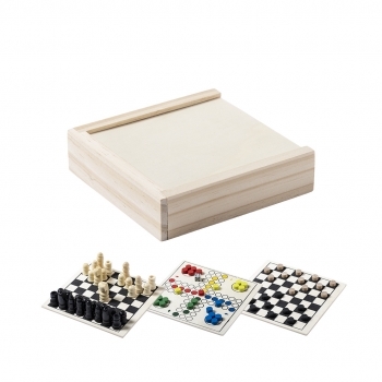 Set de 3 juegos de madera ajedrez parchís y damas con tablero doble deslizante