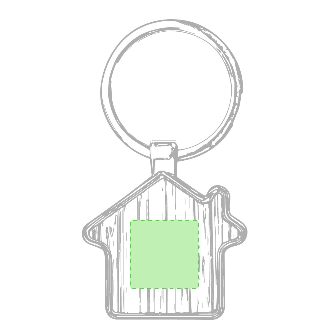 Llavero forma de casa de metal brillante y bambú línea nature en bolsa individual