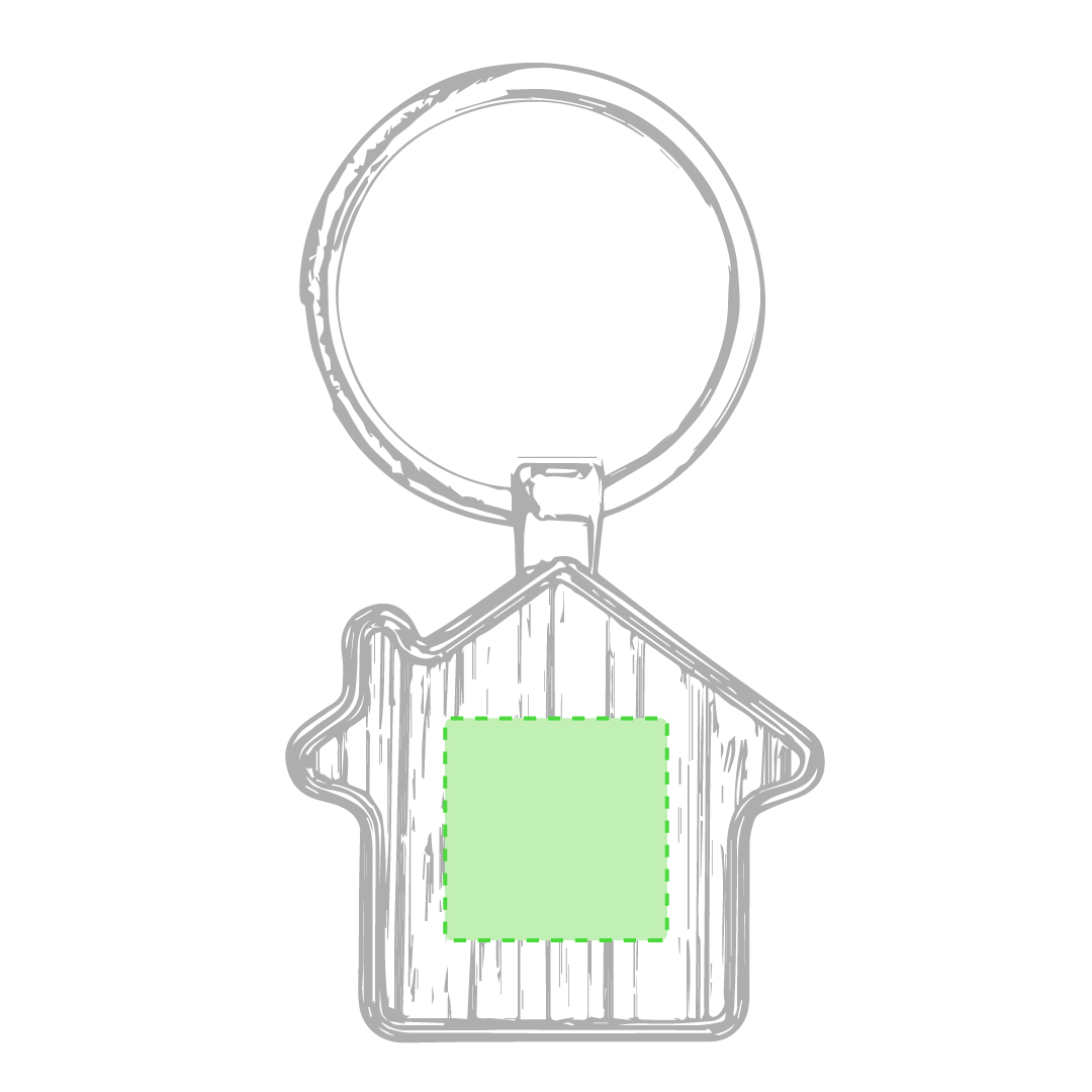 Llavero forma de casa de metal brillante y bambú línea nature en bolsa individual