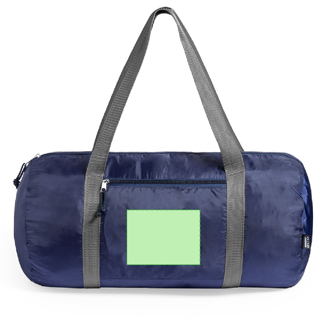 Bolso de RPET 290T bicolor retro con asas de nylon en gris y tiradores con cuerdas
