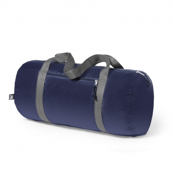 Bolso de RPET 290T bicolor retro con asas de nylon en gris y tiradores con cuerdas