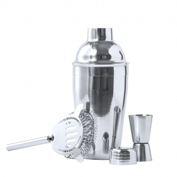 Set de cóctel de acero inoxidable cromado 3 accesorios con coctelera 550 ml