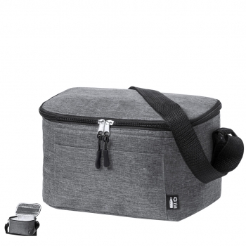 Nevera RPET 600D efecto melange con interior de aluminio, bolsillo exterior y bandolera — línea nature