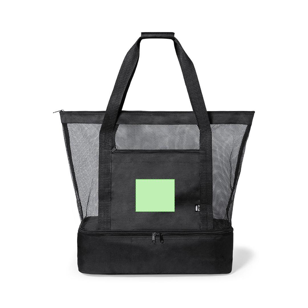 Bolsa nevera 2 en 1 en poliéster RPET 600D con compartimento mesh y nevera isotérmica en PEVA en la base