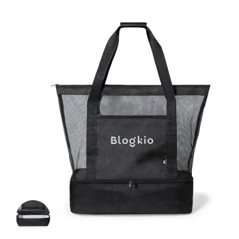 Bolsa nevera 2 en 1 en poliéster RPET 600D con compartimento mesh y nevera isotérmica en PEVA en la base