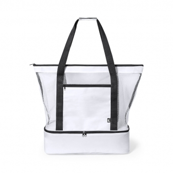 Bolsa nevera 2 en 1 en poliéster RPET 600D con compartimento mesh y nevera isotérmica en PEVA en la base