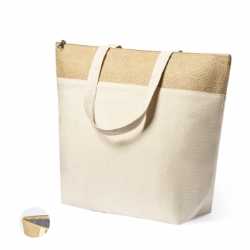 Bolsa térmica grande de algodón y yute laminado con interior de aluminio y asas largas — hasta 7 kg