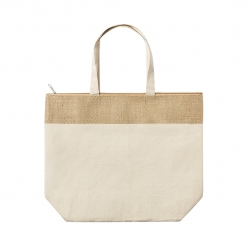 Bolsa térmica grande de algodón y yute laminado con interior de aluminio y asas largas — hasta 7 kg