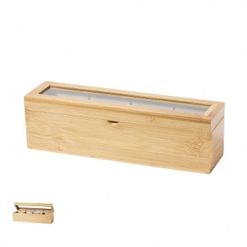 Caja organizadora de té de bambú 4 compartimentos