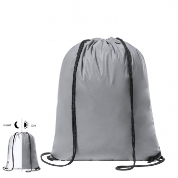 Mochila de cuerdas reflectante de poliéster 210T con retro-reflexión de luz y argollas metálicas