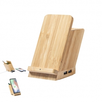 Lapicero multifunción de bambú con cargador 5W y 4 puertos USB