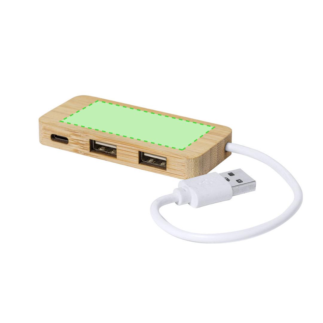 Hub USB de bambú natural con 2 puertos USB-A y 1 Tipo-C