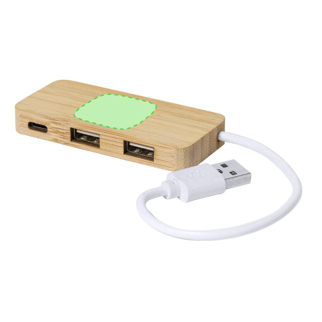 Hub USB de bambú natural con 2 puertos USB-A y 1 Tipo-C