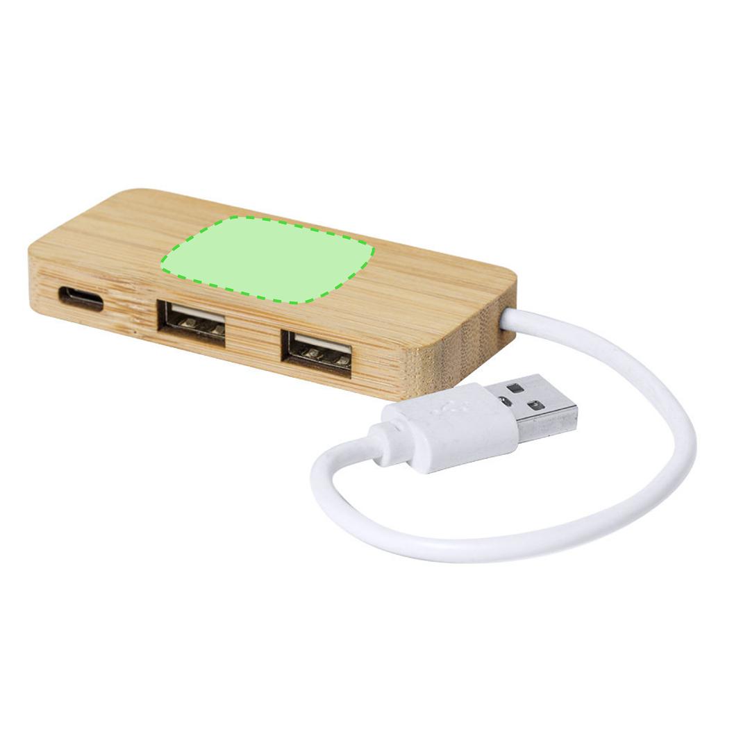 Hub USB de bambú natural con 2 puertos USB-A y 1 Tipo-C