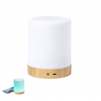 Altavoz Bluetooth 5.0 de bambú y ABS con tecnología LED ILT multicolor regulable, 3W y batería 1200 mAh