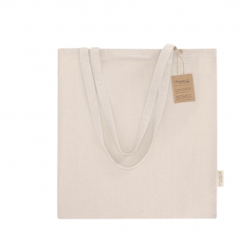 Bolsa de algodón orgánico 140 g/m² con hangtag de cartón reciclado
