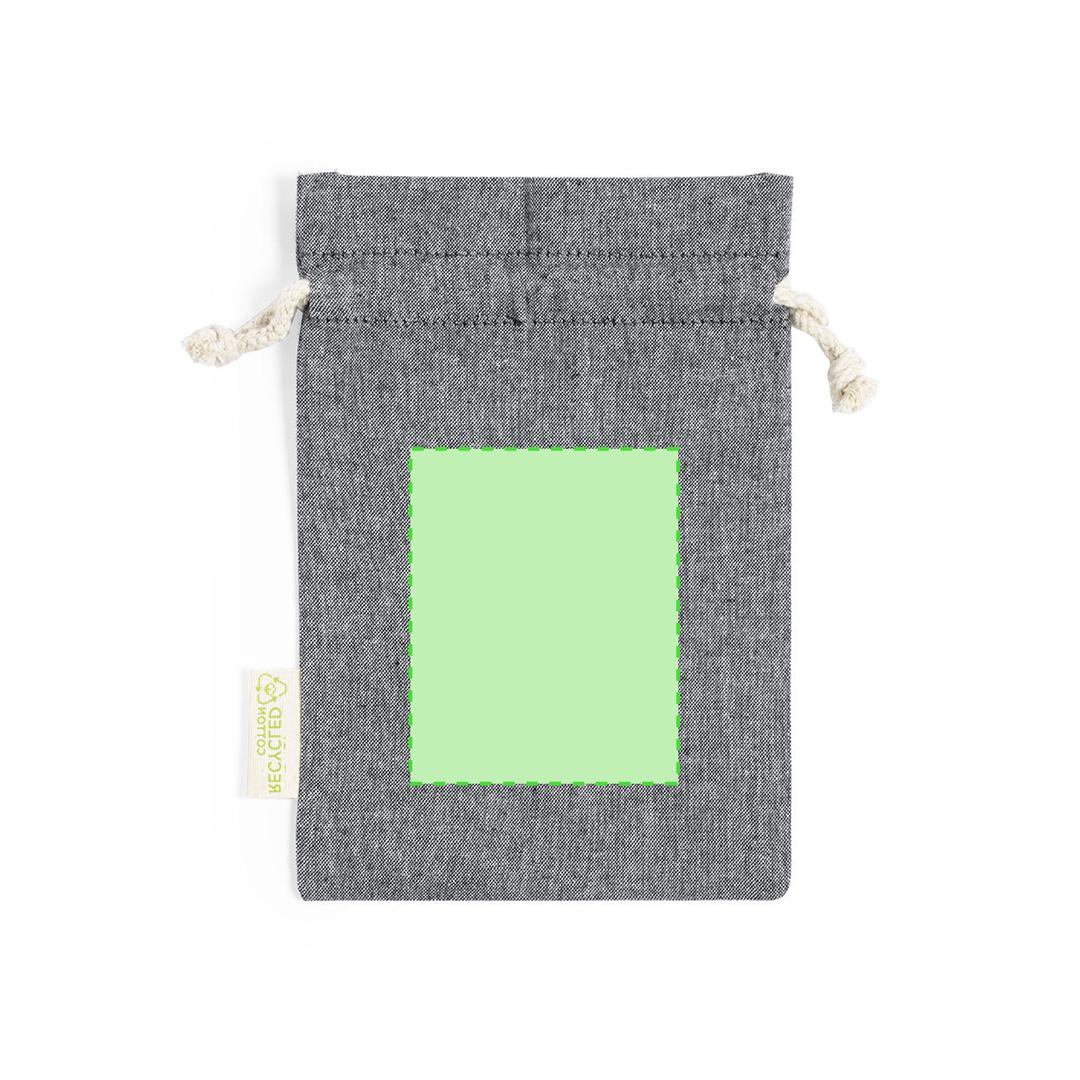 Bolsa de algodón reciclado GRS certificado 120 g/m² con cierre de cordón — pequeña 15x21 cm, etiqueta GRS