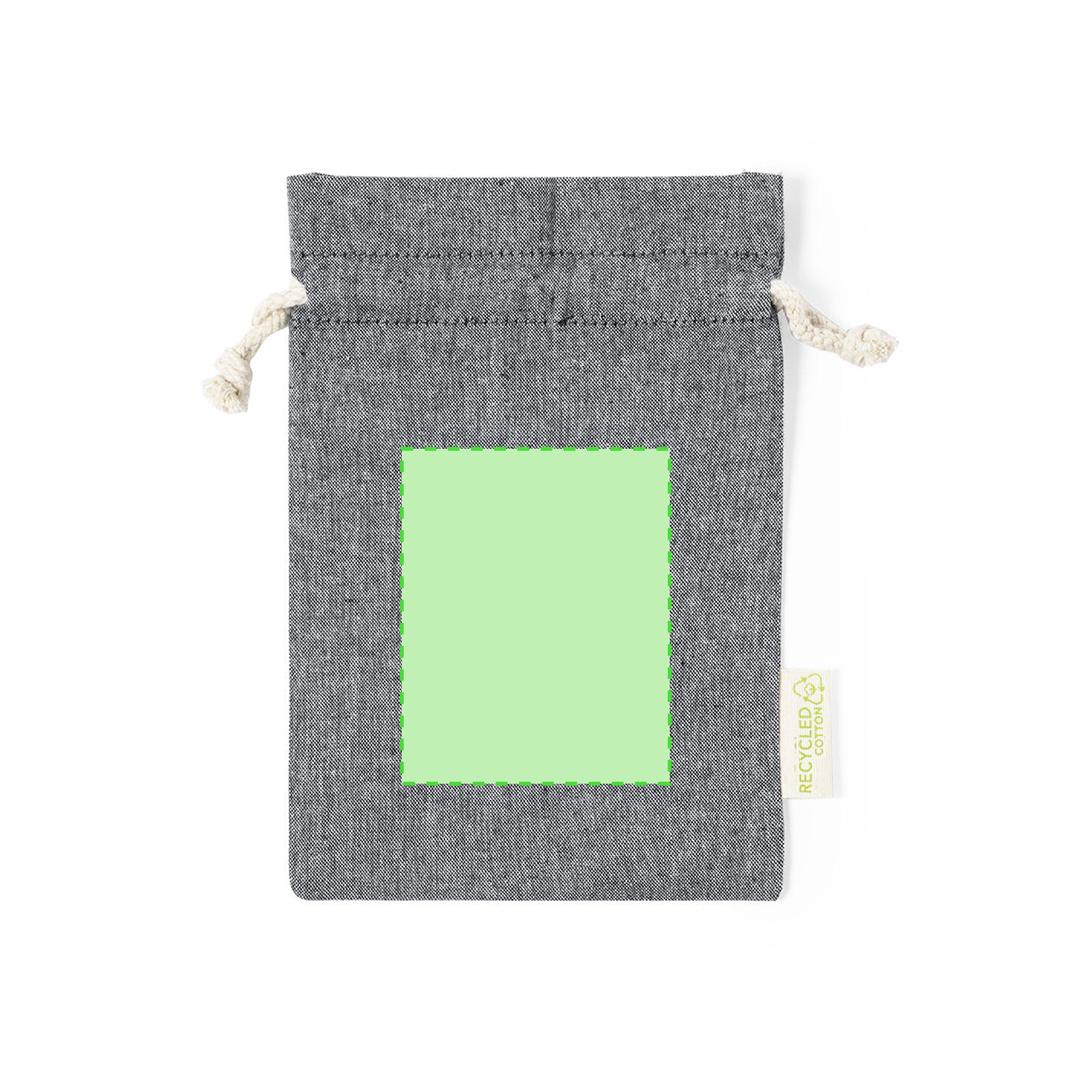 Bolsa de algodón reciclado GRS certificado 120 g/m² con cierre de cordón — pequeña 15x21 cm, etiqueta GRS