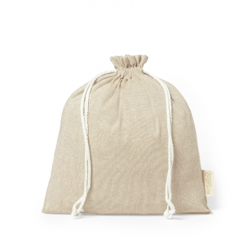 Bolsa de algodón reciclado GRS certificado 120 g/m² con cierre de cordón — grande 25x30 cm, etiqueta GRS