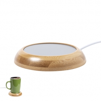 Calentador de tazas USB de bambú natural con placa térmica
