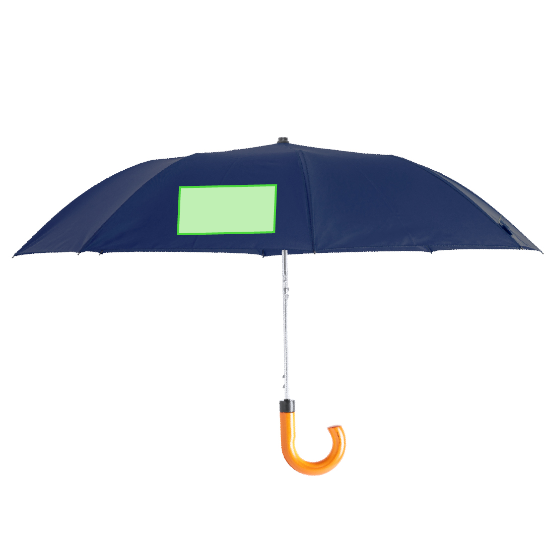 Paraguas plegable de línea nature en pongee RPET 190T con mango curvado de madera y funda RPET a juego