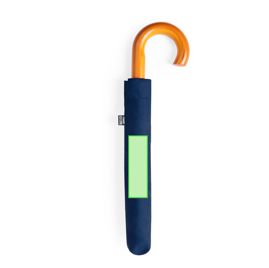 Paraguas plegable de línea nature en pongee RPET 190T con mango curvado de madera y funda RPET a juego