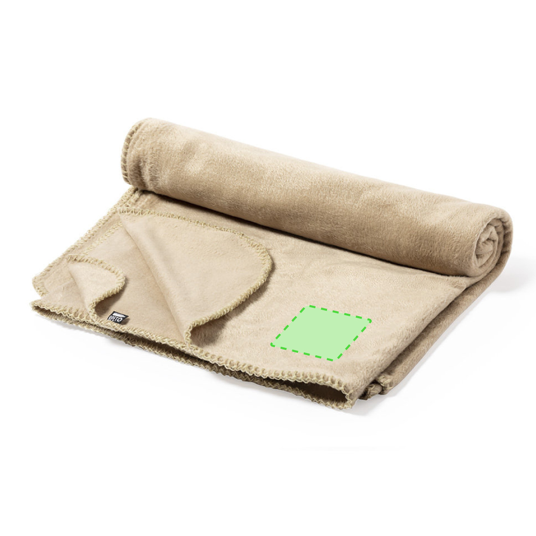 Manta premium de polar fleece RPET con funda de transporte en algodón 100% — suave, sostenible y lista para regalar