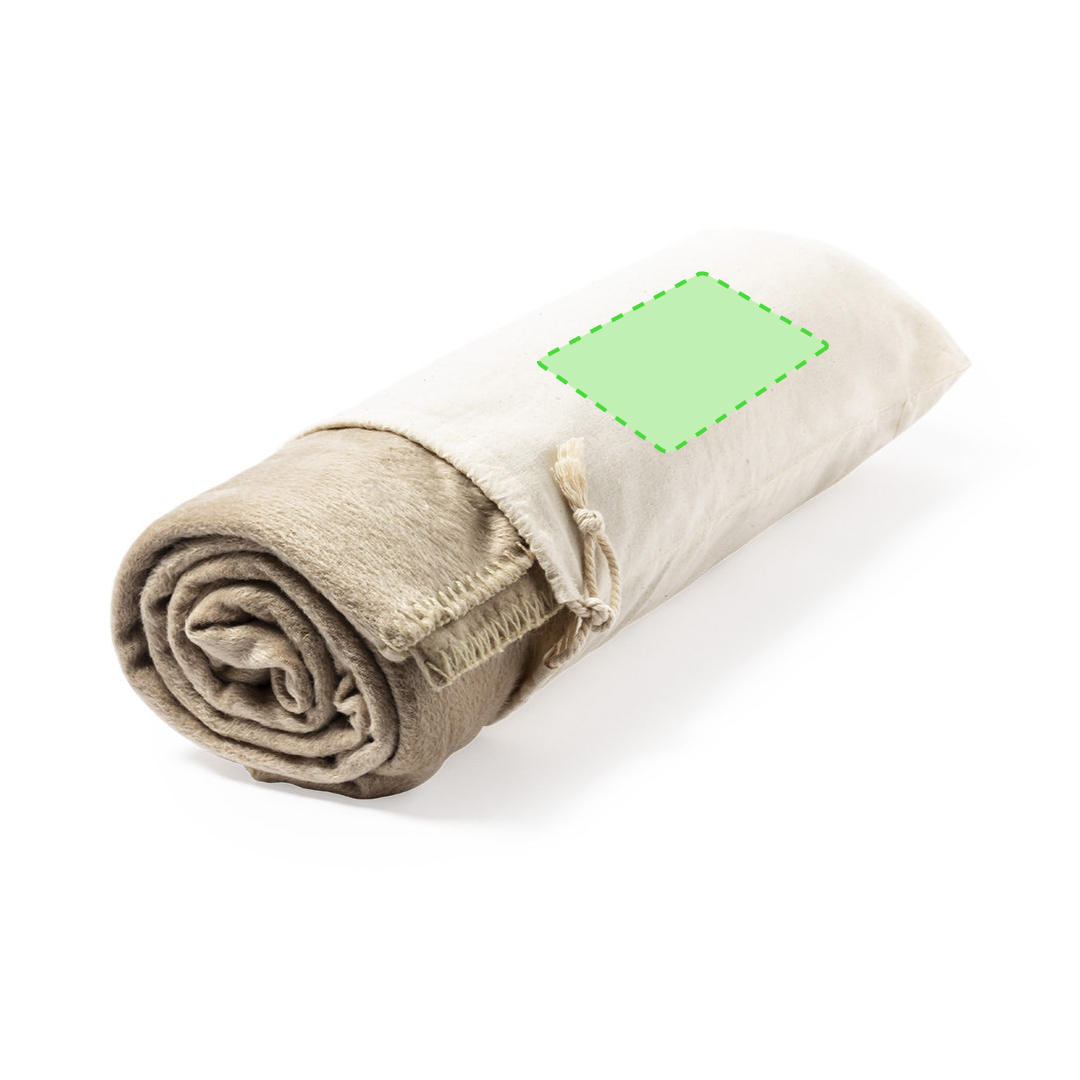 Manta premium de polar fleece RPET con funda de transporte en algodón 100% — suave, sostenible y lista para regalar