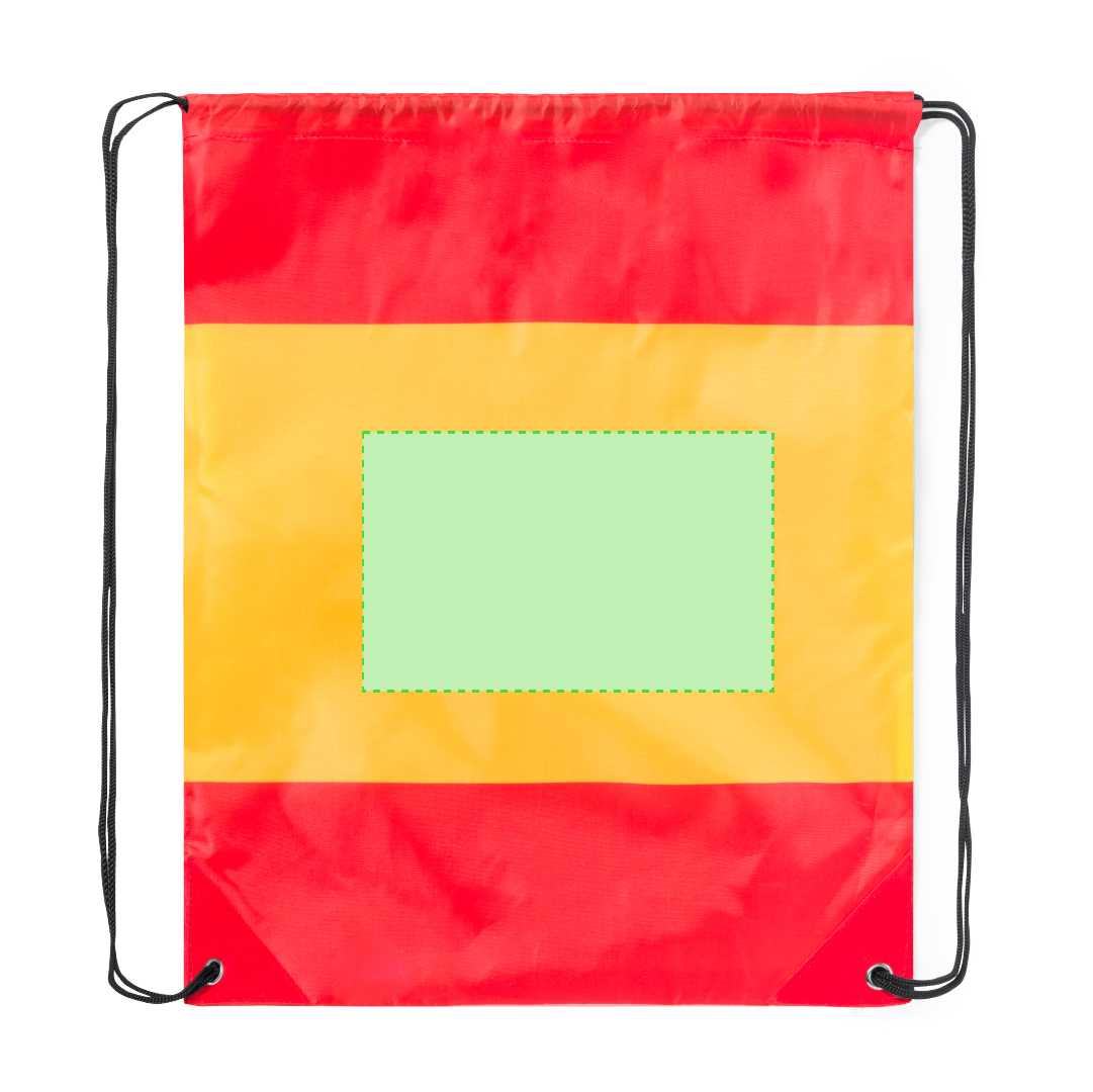 Mochila cuerdas Stiff diseño España — poliéster 210D, esquinas polipiel, argollas metálicas, cuerdas autocierre negro, resistencia hasta 7 kg