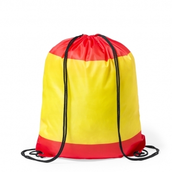 Mochila cuerdas Stiff diseño España — poliéster 210D, esquinas polipiel, argollas metálicas, cuerdas autocierre negro, resistencia hasta 7 kg