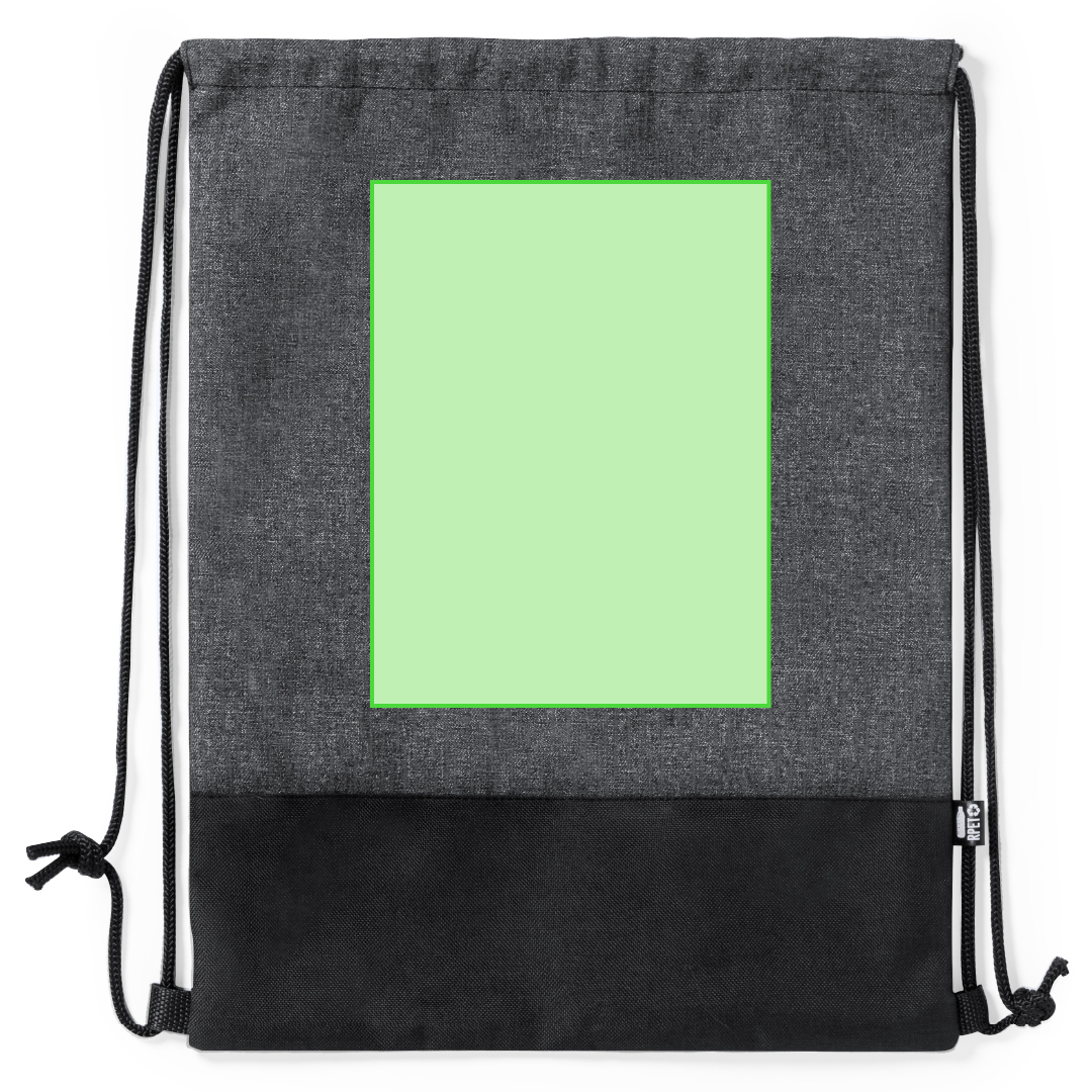 Mochila de cuerdas reflectante de RPET 600D en combinación negro y gris con retro-reflexión
