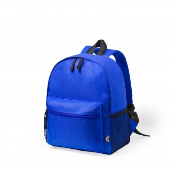 Mochila infantil de RPET 600D con redecilla lateral, bolsillo frontal y distintivo RPET