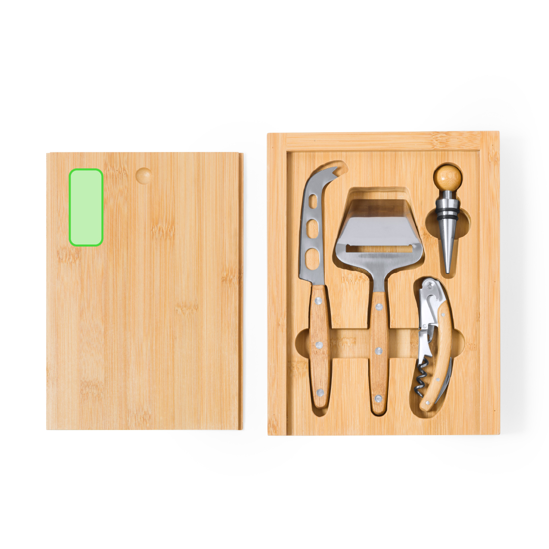 Set de vino y quesos de bambú 4 piezas