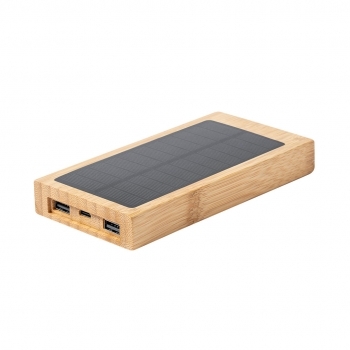 Powerbank solar de bambú con carga inalámbrica 5W de 10000 mAh