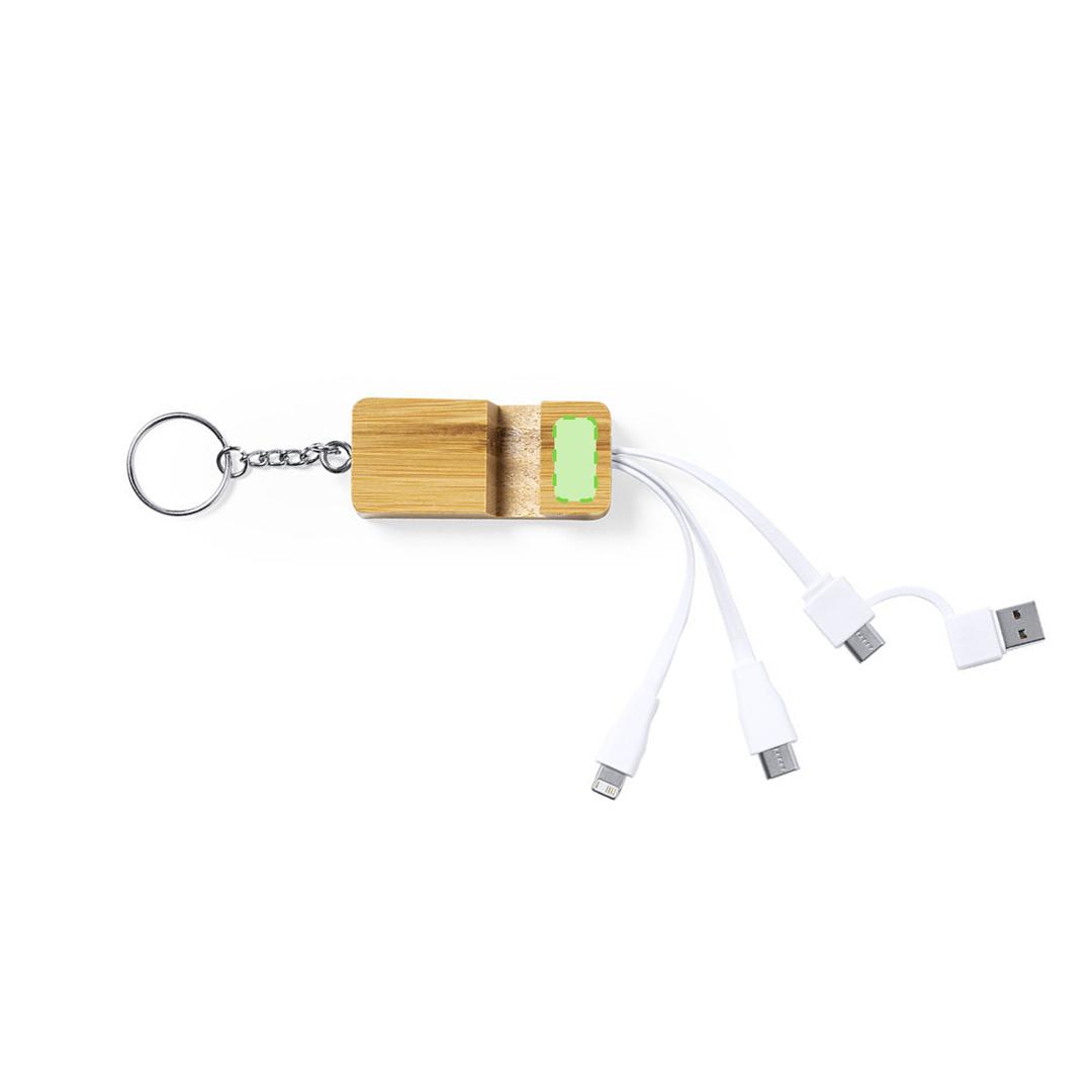 Cable cargador 3 en 1 de bambú natural con Micro-USB, Tipo-C y Lightning