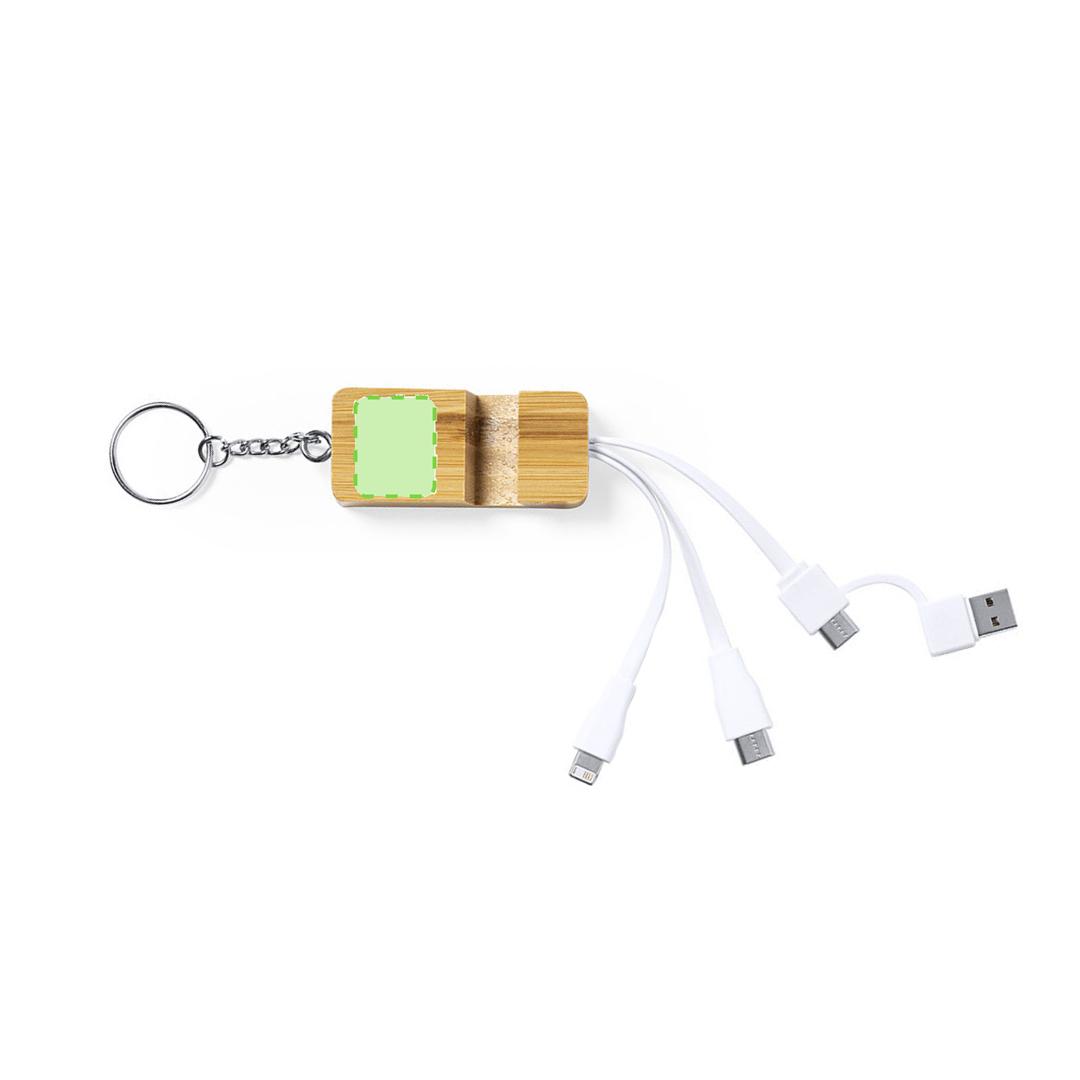 Cable cargador 3 en 1 de bambú natural con Micro-USB, Tipo-C y Lightning